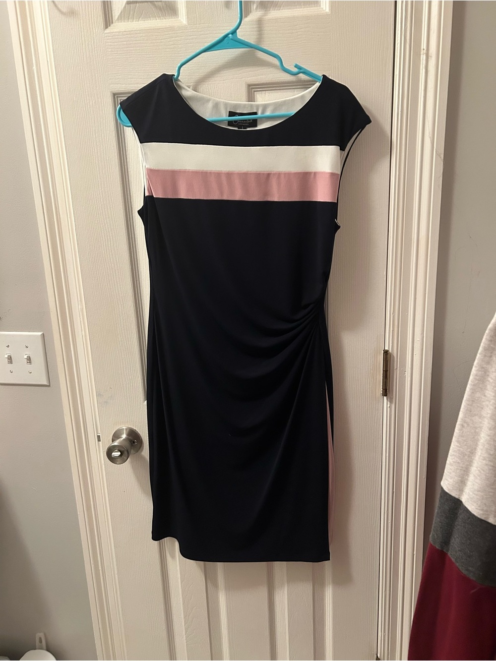 connected apparel Navy Sleeveless Midi Dress with Pink and White Stripes
